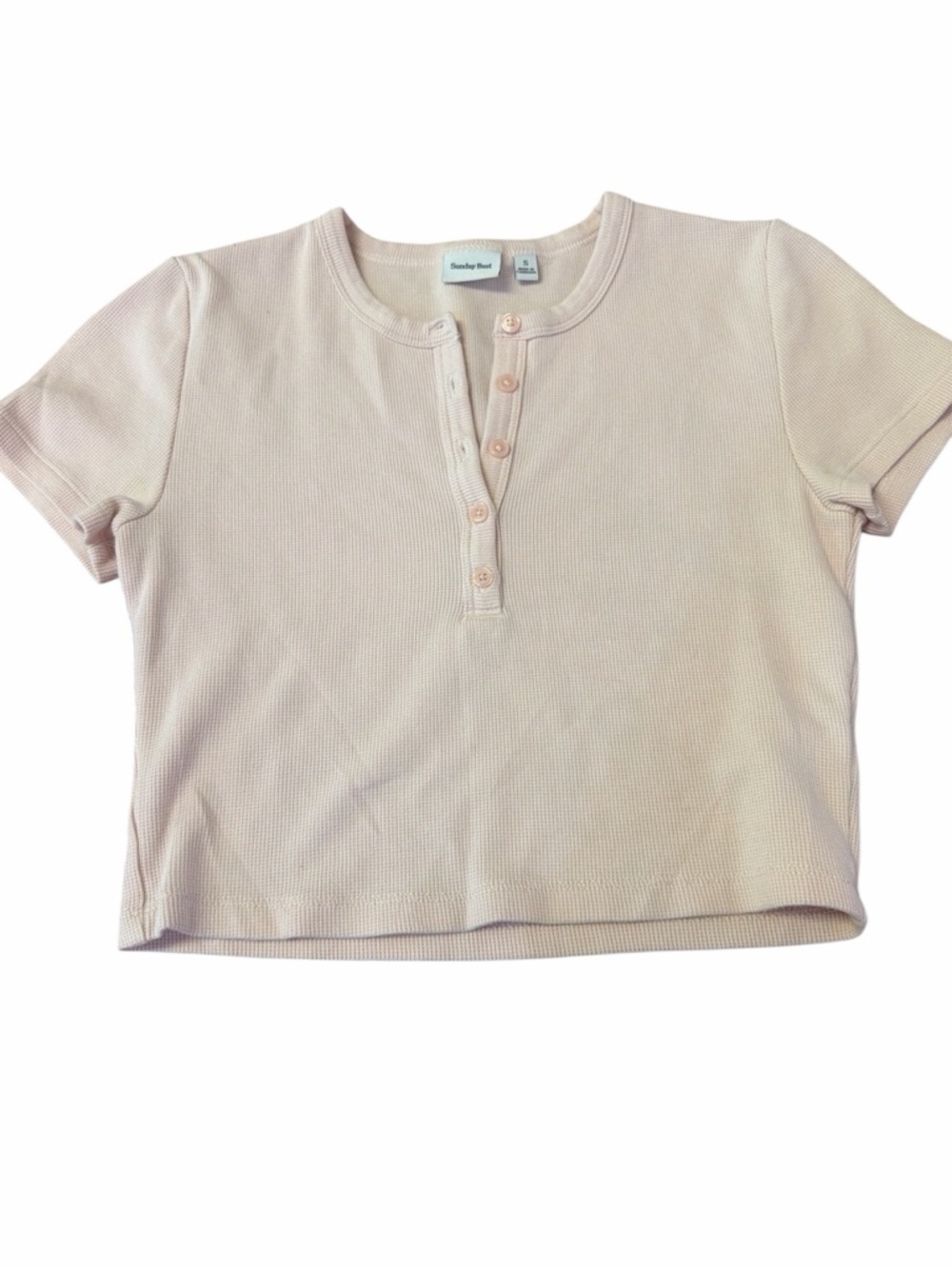 Sunday Best Pale Pink Ribbed Henley Short Sleeve Tee Womens Small